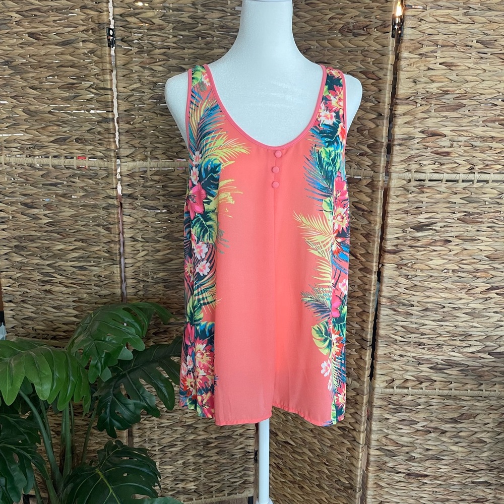 Candie's Coral Tank Top with Vibrant Floral Design